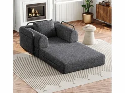Sofá convertible con reposabrazos acolchados y bolsillos laterales, estructura de metal - Chenilla^OKWISH Sale