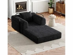 OKWISH Sillón Cama|Sofá convertible con reposabrazos acolchados y bolsillos laterales, estructura de metal - Chenilla negra