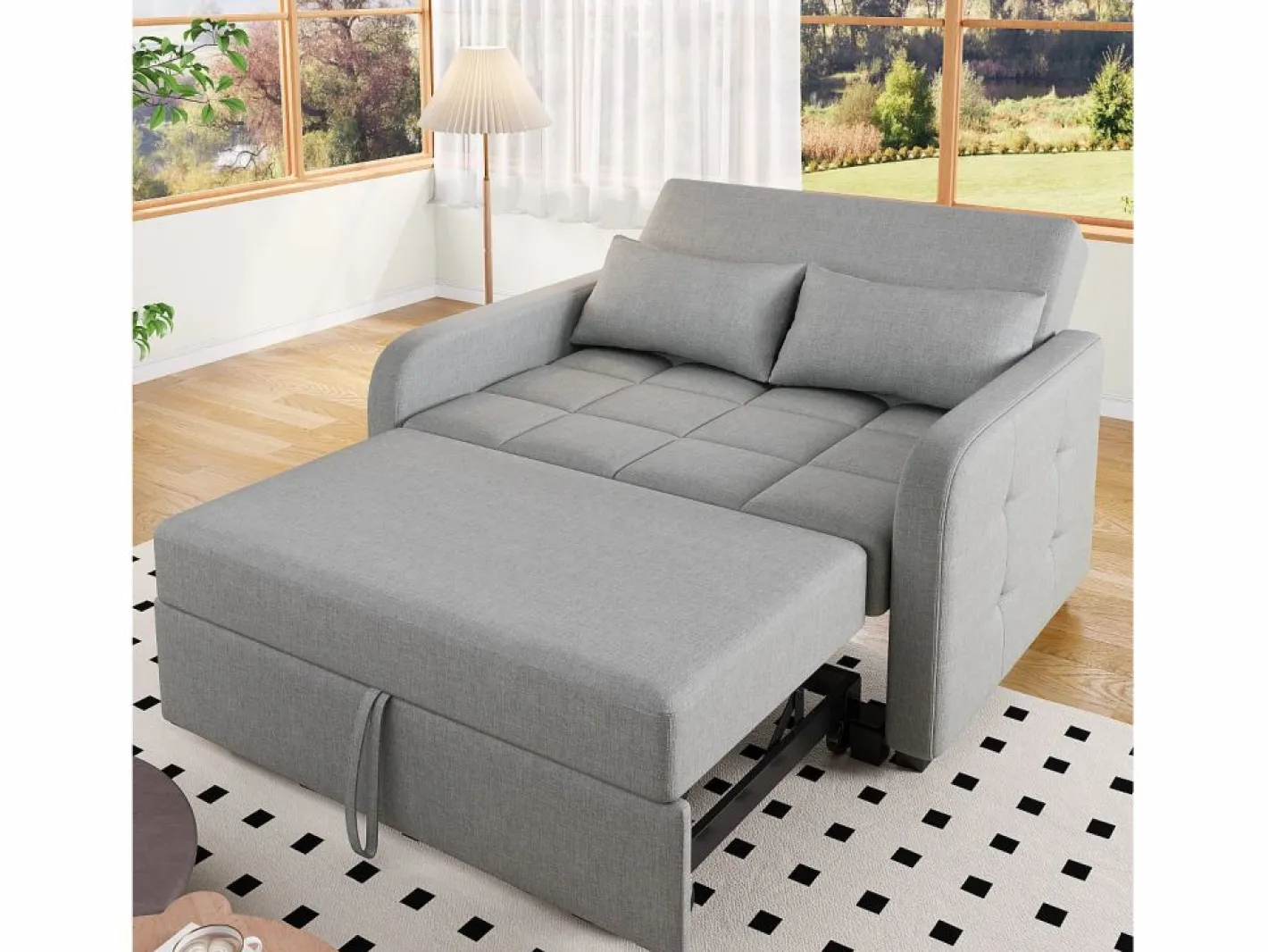 Hauss Spole Sofá - 2 Plazas|Sofá De Tela|Sofá convertible de 2 plazas con respaldo regulable y 2 cojines - Tejido de lino