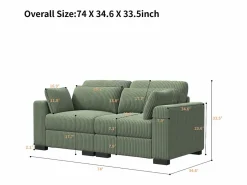 Sofá Escandinavo|Sofá Vintage|Sofá convertible express de 2 plazas en tela - con taburete con almacenaje - sofá esquinero de pana con otomana - moderno y cómodo