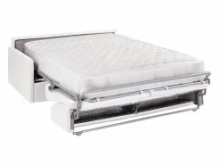 Vente-unique Sofás De Piel Sintética|Sofá convertible exprés polipiel blanca asiento viscoelástico 160 cm colchón 22 cm CALIFE