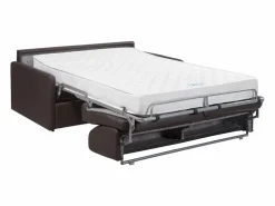Vente-unique Sofás De Piel Sintética|Sofá convertible exprés polipiel marrón asiento viscoelástico 140 cm colchón 22 cm CALIFE