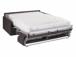 Vente-unique Sofás De Piel Sintética|Sofá convertible exprés polipiel marrón asiento de espuma viscoelástica 160 cm colchón 22 cm CALIFE