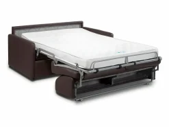 Vente-unique Sofás De Piel Sintética|Sofá convertible exprés polipiel marrón asiento viscoelástico 140 cm colchón 14 cm CALIFE