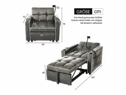 OKWISH Sofá Cama|Sofá convertible individual de terciopelo oscuro con soporte para teléfono y portavasos, ideal para salón y dormitorio