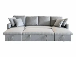 Concept-Usine Sofá convertible panorámico 4 plazas en tejido con box MAHÉ - Gris claro Discount