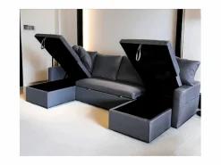 Sofá convertible panorámico 4 plazas con box en tejido MAHÉ - oscuro^Concept-Usine New