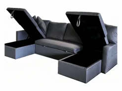 Sofá convertible panorámico 4 plazas con box en tejido MAHÉ - oscuro^Concept-Usine New