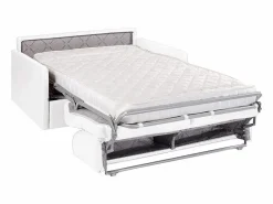 Vente-unique Sofá convertible polipiel asiento viscoelástico 140 cm lamas anchas 14 cm CALIFE Blanco Sale