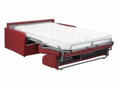Vente-unique Sofás De Piel Sintética|Sofá convertible polipiel roja asiento viscoelástico 140 cm láminas anchas 18 cm CALIFE