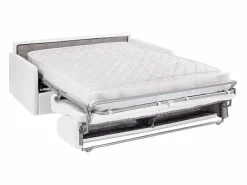 Vente-unique Sofá convertible polipiel asiento viscoelástico 160 cm lamas anchas 18 cm CALIFE Blanco Clearance