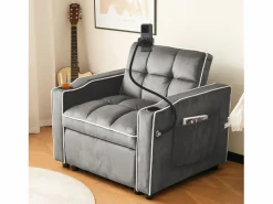 Sillón Cama|Sofá de 1 plaza - Sillón con portavasos y soporte para teléfono - terciopelo oscuro