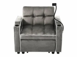 Sillón Cama|Sofá de 1 plaza - Sillón con portavasos y soporte para teléfono - terciopelo oscuro
