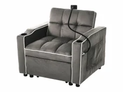 Sillón Cama|Sofá de 1 plaza - Sillón con portavasos y soporte para teléfono - terciopelo oscuro