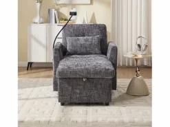 Sofá de 1 plaza con 2 bolsillos laterales - Sofá de salón con soporte para teléfono y espacio de almacenamiento oculto - Chenilla Gris Online