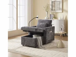 Sofá de 1 plaza con 2 bolsillos laterales - Sofá de salón con soporte para teléfono y espacio de almacenamiento oculto - Chenilla Gris Online