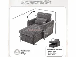 Sofá de 1 plaza con 2 bolsillos laterales - Sofá de salón con soporte para teléfono y espacio de almacenamiento oculto - Chenilla Gris Online