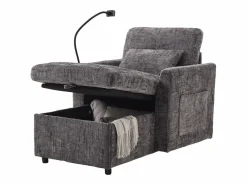 Sofá de 1 plaza con 2 bolsillos laterales - Sofá de salón con soporte para teléfono y espacio de almacenamiento oculto - Chenilla Gris Online