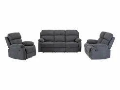 Vente-unique Sofá de 3 plazas, 2 plazas + sillón tela gris TOLZANO Gris antracita Outlet