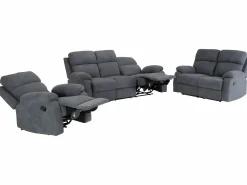 Vente-unique Sofá de 3 plazas, 2 plazas + sillón tela gris TOLZANO Gris antracita Outlet