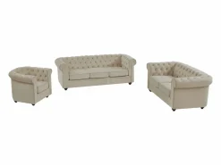 Sofá de 3 plazas, 2 plazas y sillón de terciopelo estilo CHESTERFIELD^Vente-unique Best