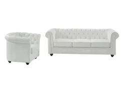 Vente-unique Conjunto Sofá Y Sillón|Sofá de 3 plazas + sillón piel de búfalo CHESTERFIELD