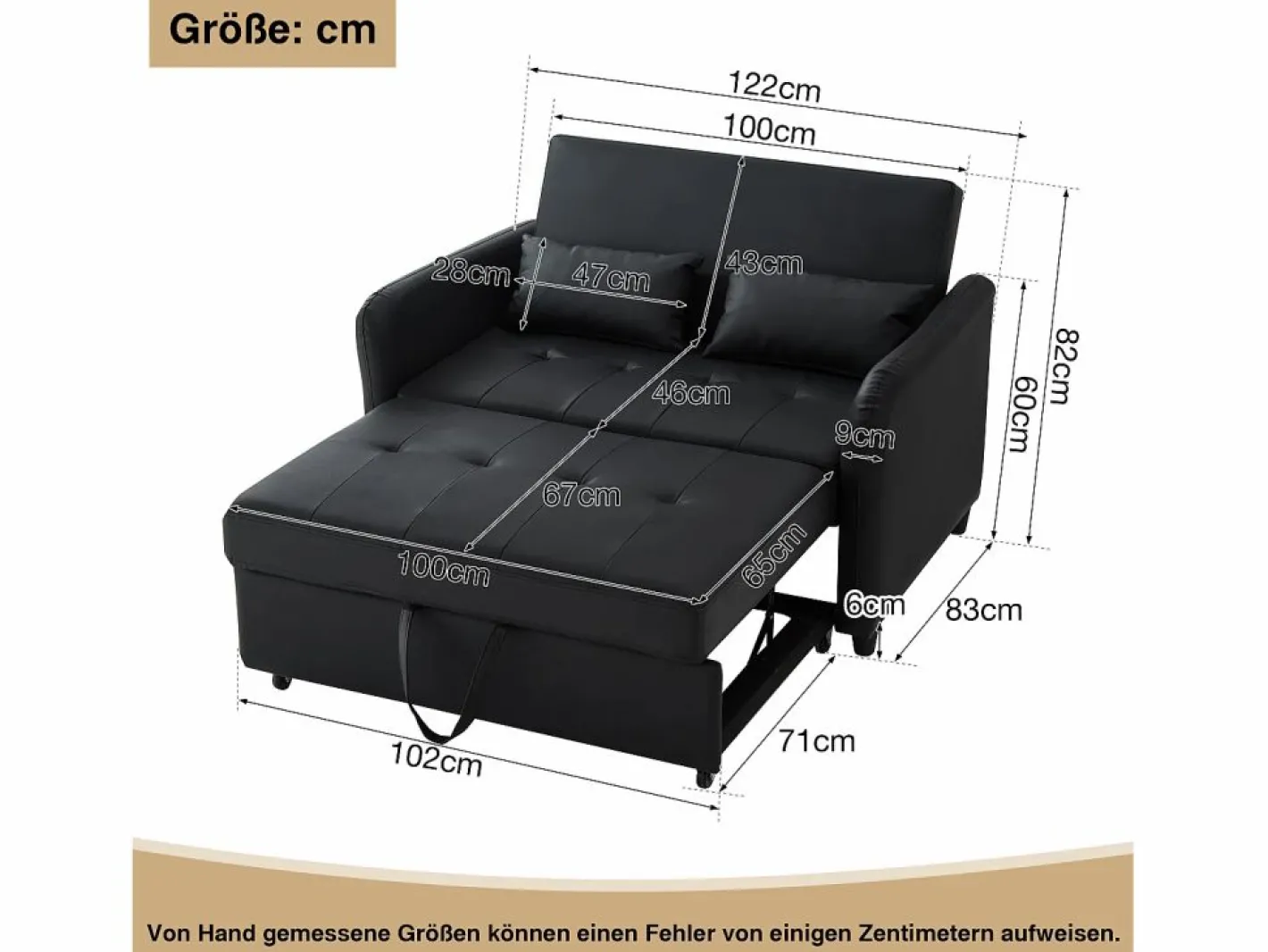 Sofá de 2 plazas - Sofá con respaldo regulable en tres posiciones y función dormitorio - PU^ Best