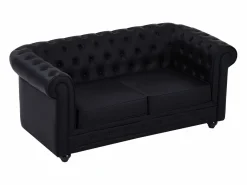 Vente-unique Sofá de 2 plazas capitoné de piel sintética CHESTERFIELD Negro Best