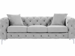 Sofá de 3 plazas Chesterfield de terciopelo antracita con patas de metal EDWINA^Vente-unique Outlet