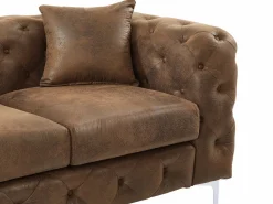 Vente-unique Sofá de 3 plazas chesterfield de microfibra con acabado de piel envejecida capitoné EDWINA Marru00f3n Outlet