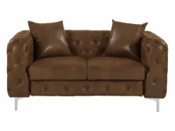 Vente-unique Sofá Vintage|Sofás Chesterfield|Sofá de 2 plazas chéster de microfibra con aspecto de cuero envejecido marrón EDWINA