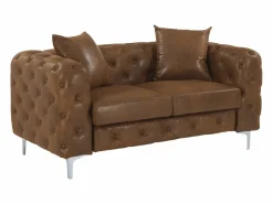 Vente-unique Sofá Vintage|Sofás Chesterfield|Sofá de 2 plazas chéster de microfibra con aspecto de cuero envejecido marrón EDWINA