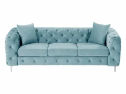 Vente-unique Sofás Chesterfield|Sofá de 3 plazas chéster de terciopelo azul pastel y patas de metal EDWINA
