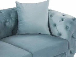 Vente-unique Sofás Chesterfield|Sofá de 3 plazas chéster de terciopelo azul pastel y patas de metal EDWINA