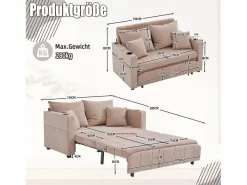 Sofá Relax|Sofá de 2 plazas con 4 cojines - Sofá relax con portavasos y bolsillos laterales - chenilla
