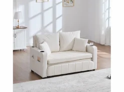 Sofá de 2 plazas con 4 cojines - Sofá relax con portavasos y bolsillos laterales - chenilla Beige Sale