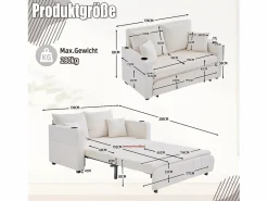 Sofá de 2 plazas con 4 cojines - Sofá relax con portavasos y bolsillos laterales - chenilla Beige Sale