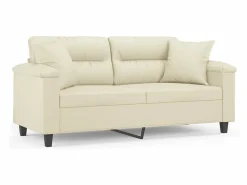 Clicnbuy Sofá de 2 plazas con cojines cuero sintético color 140 cm Crema Clearance