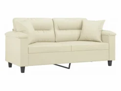 Clicnbuy Sofá de 2 plazas con cojines cuero sintético color 140 cm Crema Clearance