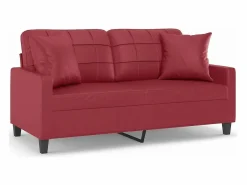 Clicnbuy Sofá de 2 plazas con cojines cuero sintético tinto 140 cm Rojo Outlet