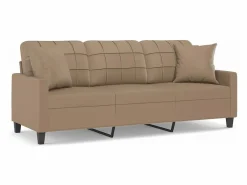 Sofá de 3 plazas con cojines cuero sintético capuchino 180 cm^Clicnbuy Best