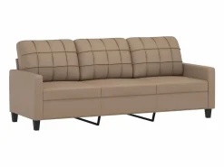 Sofá de 3 plazas con cojines cuero sintético capuchino 180 cm^Clicnbuy Best