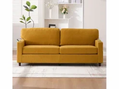 Sofá de 2 plazas con puerto USB-C, iluminación LED y bolsillos laterales - Tela de chenilla - Amarillo^Hauss Spole Clearance
