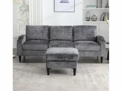 Merax Sofá de 4 plazas con reposapiés - 196,5 x 75 x 77 cm - con almacenaje + reposabrazos - terciopelo - Gris Hot