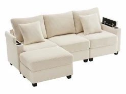 Hauss Spole Sofás Chesterfield|Sofá de 3 plazas con reposapiés, puerto USB y 2 cojines - Pana -
