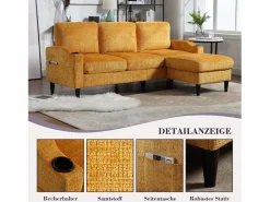 Sofá de 4 plazas con reposapiés - 196,5 x 75 x 77 cm - con almacenaje + reposabrazos - terciopelo -^Merax Best