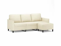 Sofá de 3 plazas con taburete cuero sintético 180 cm^Clicnbuy Sale