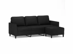 Clicnbuy Sofá de 3 plazas con taburete cuero sintético 180 cm Negro Online