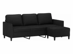 Clicnbuy Sofá de 3 plazas con taburete cuero sintético 180 cm Negro Online