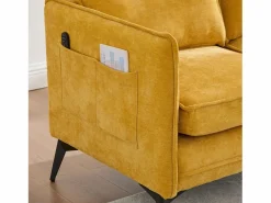 Sofá de 2 plazas conectado con almacenamiento - puerto USB, soporte para teléfono y bolsillos laterales - Tejido de chenilla Amarillo New
